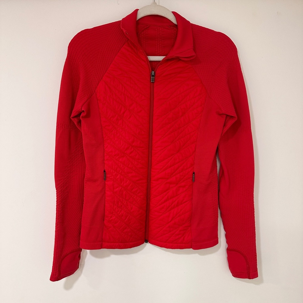 Athleta Inlet Quilted Hybrid Jacket Womens S Red Thumbholes Gorpcore Athleisure